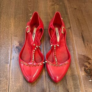 Melissa Red Flats with Gold Accents